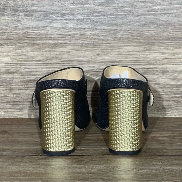 Valentina Rangoni Sansone Leather Block Heel Mule Grafite Black and Gold Size- 7 - Picture 8 of 9